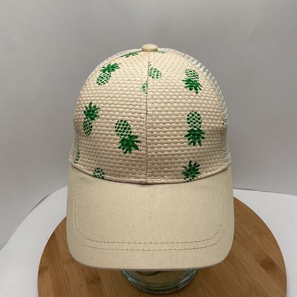 Straw Snapback Mesh Trucker Hat Pineapple Print - Picture 1 of 6